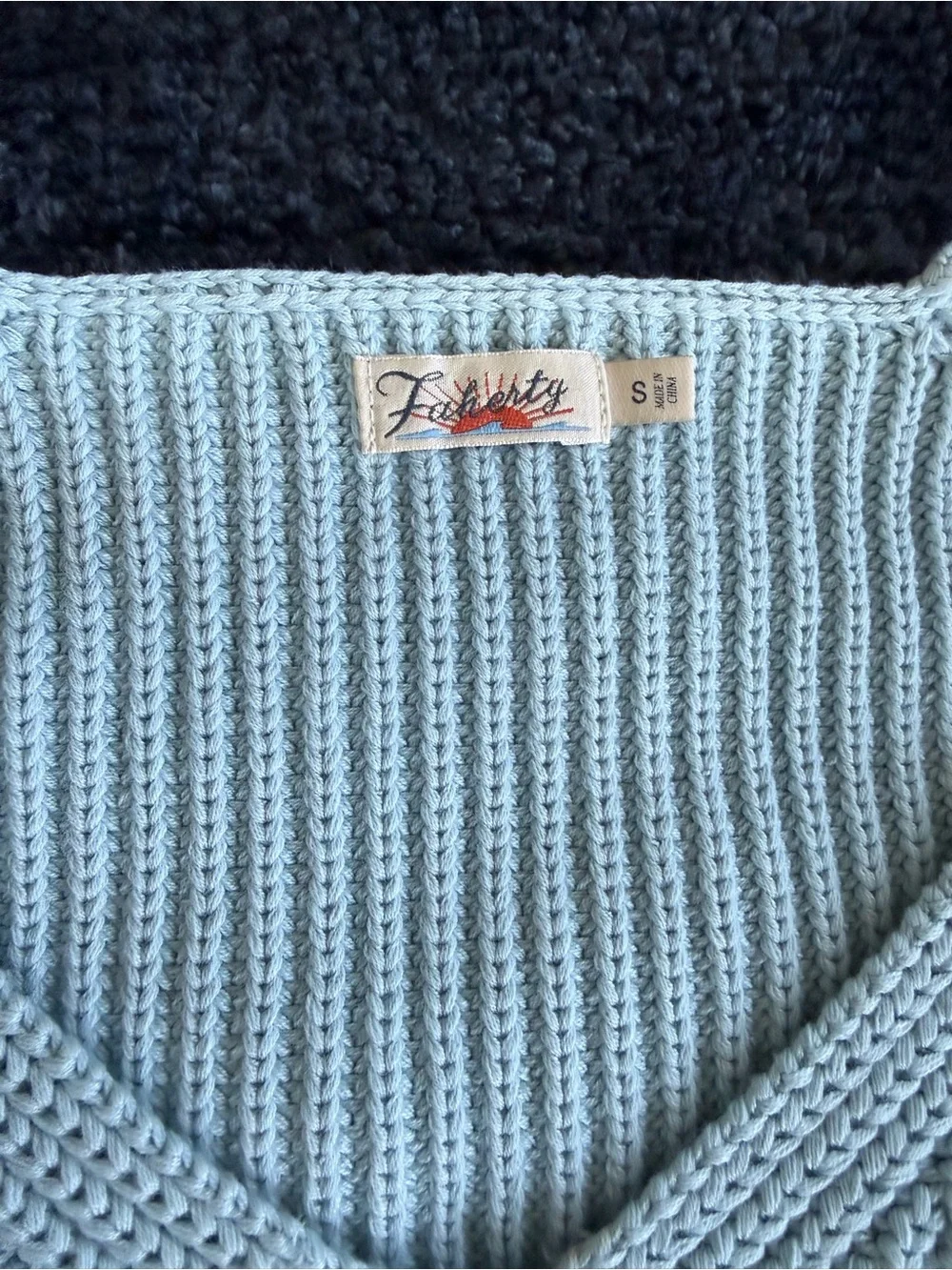 Faherty Pale Blue Ribbed V-Neck Sweater - Picture 3 of 3